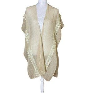 Anthropologie Do Everything In Love Bohemian One Size Kimono Tan / Ivory Poncho